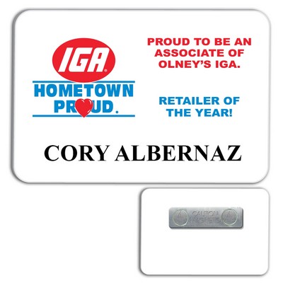 Classic White PVC Plastic Name Badge w/Magnetic Back