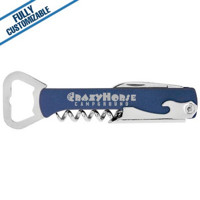 Blue & Silver Leatherette - Corkscrew Bottle Opener