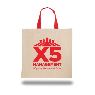 10 Oz. Natural Cotton Canvas Tote Bag w/Color Web Handles