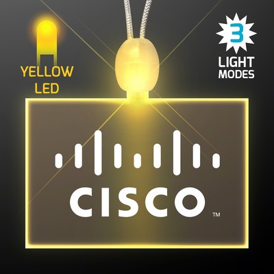 Light Up Promotional Acrylic Rectangle Necklaces with Yellow LED - PRINTED
