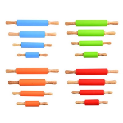 Silicone Rolling Pin Non Stick Surface Wooden Handle