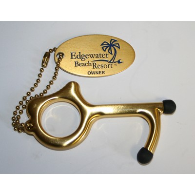 MySafeKey No Touch Door Opener keychain tool w/ personalized aluminum tag & 4" beaded ball chain