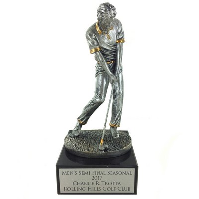 10 ½" Antique Silver Male Golfer Trophy