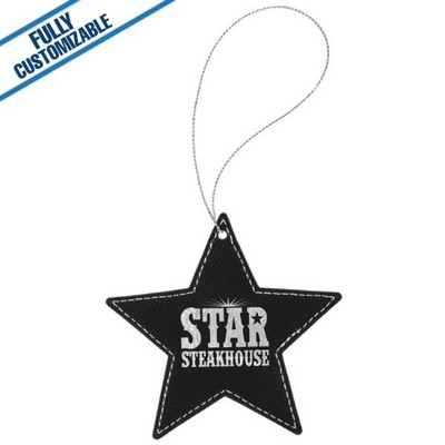 Black & Silver Leatherette - Ornament With Silver String - Star