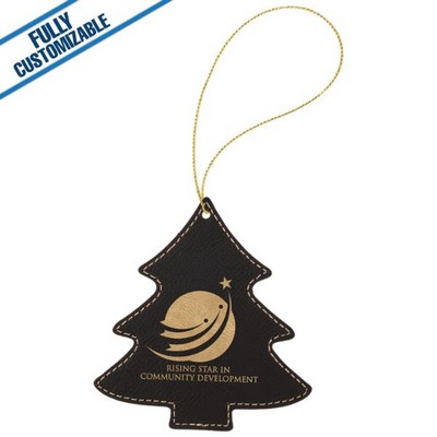 Black & Gold Leatherette - Ornament With Gold String - Tree