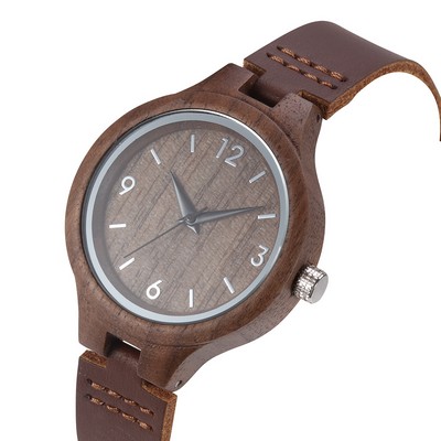 Zebra Wood & Leather Watch