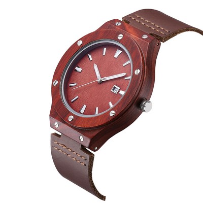 Zebra Wood & Leather Watch
