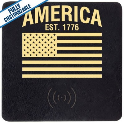 Black & Gold Leatherette - 8X8" Wireless Phone Charging Mat