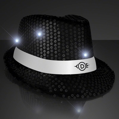 Sequin Black Flashing Fedoras with White Bands - PRINTED
