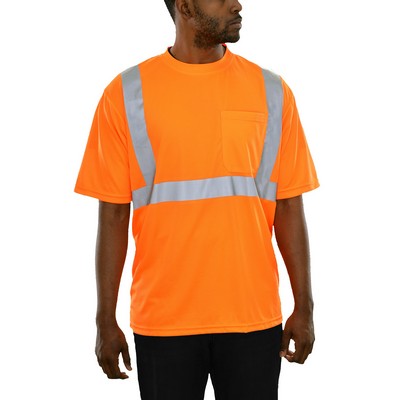 Birdseye Knit Short Sleeve Tee with Pocket X-Back Silver Reflective/ Fluorescent Orange Fabric
