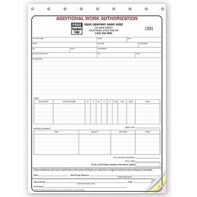 Additional Work Authorization Forms (3 Part)