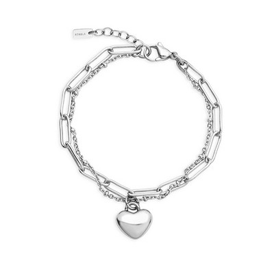 Valentine's Day CJ Steelx Layered Link Chain Heart Bracelet - Silver