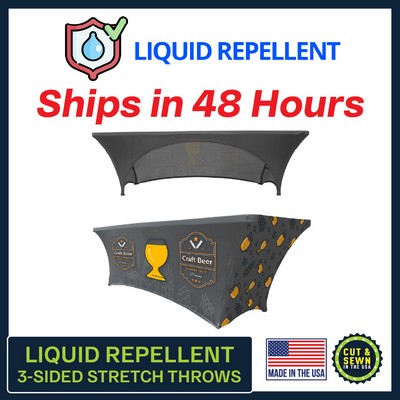 8' x 30"Top x 29"H - (Liquid Repellent) 3 Sided Hemmed Stretch Table Throw - Made in the USA