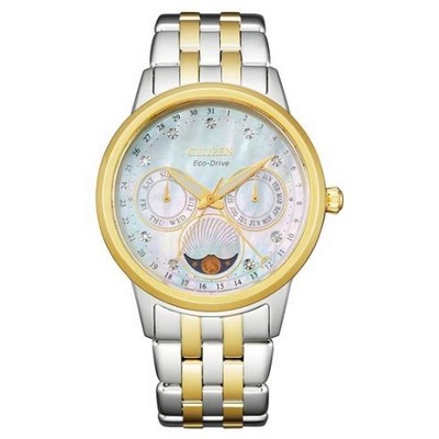 Citizen® Ladies' Calendrier Eco-Drive® Two-Tone Stainless Steel Watch w/White MOP Dial