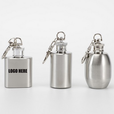 1 Oz. Mini Stainless Steel Hip Flask w/Keychain