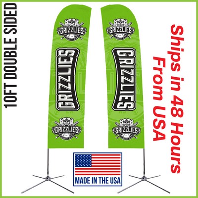 10' Double Sided Premium Straight Flag with Chrome X Base & Carry Bag - Made in the USA
