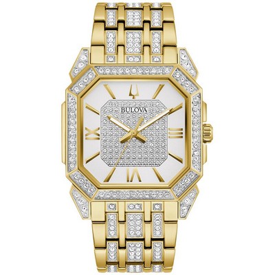 Bulova® Men's Crystal Octava Gold Tone Watch w/Silver Dial
