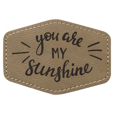 Hex Engraved Patch with Adhesive, Light Brown Faux Leather, 3 1/2" x 2 1/2"