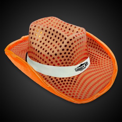 LED Orange Sequin Cowboy Hat(white imprinted band)