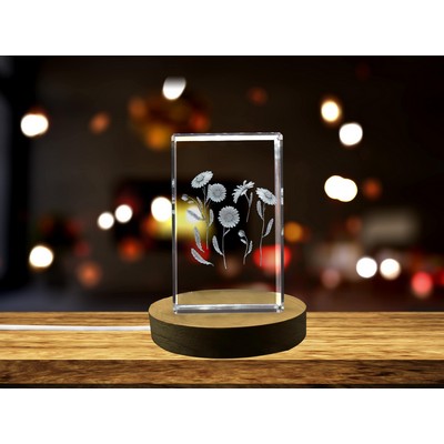 Daisy Flower 3D Engraved Crystal Trophy Award w/LED Base