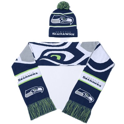 Custom High Knitted Stretch Acrylic Cuffed Pom-Pom Beanie and Scarf Set