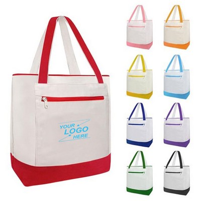 Zippered Canvas Tote Bag w/Front Pocket