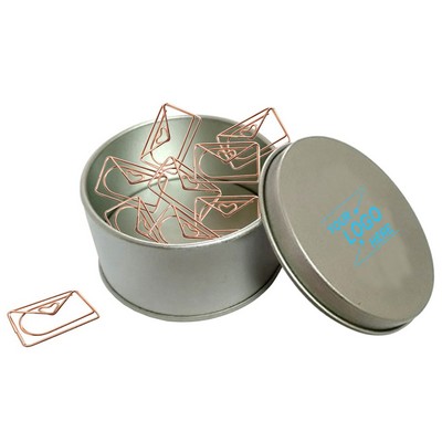 Envelope Shaped Paper Clips w/Tin Container