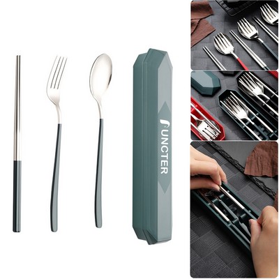 304 Stainless Steel Portable Travel Utensils Set Camping Tableware Set with Case Phone Holder