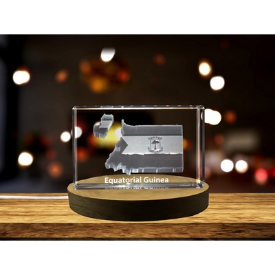 Equatorial Guinea 3D Engraved Crystal Trophy Award w/LED Base - Recognition Gift