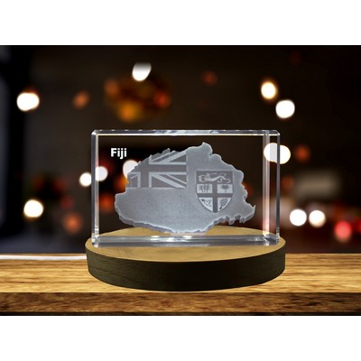 Fiji 3D Engraved Crystal Award Trophy w/LED Base for Recognition