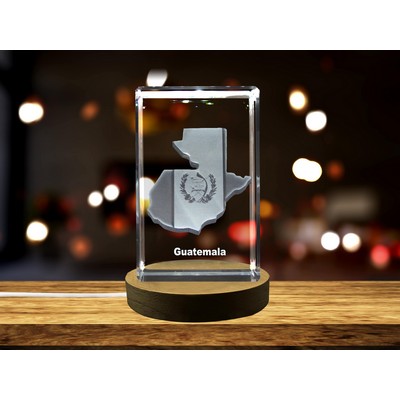 Guatemala 3D Engraved Crystal Trophy Award w/LED Base - Elegant Keepsake