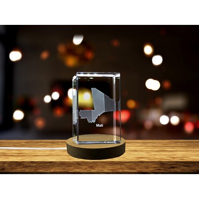 Mali 3D Engraved Crystal Trophy Award w/LED Base