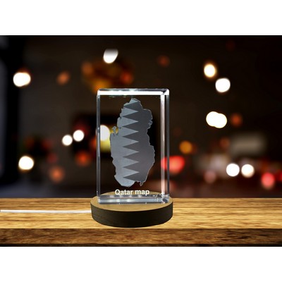 Qatar 3D Engraved Crystal Trophy Award w/LED Base - Keepsake for Recognition