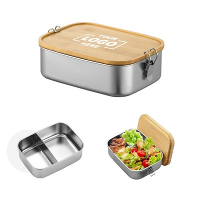 40 Oz. Stainless Steel Bento Box w/Bamboo Lid