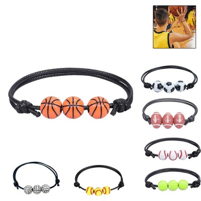 Adjustable Sport Theme Bracelet with Soccer Baseball Basketball Softball Beads