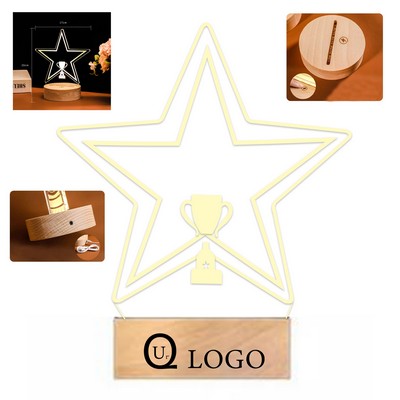 Led Light Acrylic Star Award With Wooden Base