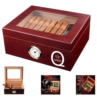 Wooden Cigar Humidor w/ Built-in Hygrometer