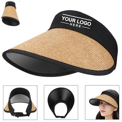 Foldable Straw Sun Hat with Wide Brim Visor Stylish UV Protection