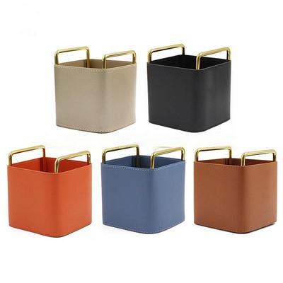 PU Leather Desktop Storage Box With Metal Handles