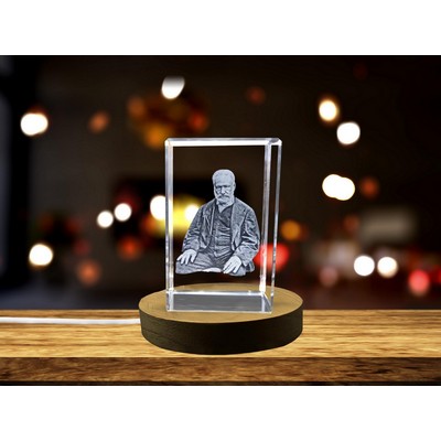 Victor Hugo Crystal Trophy Award - Exquisite Engraved Portrait w/LED Base