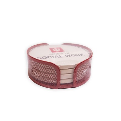 Burgundy Mesh Holder Gift Set w/ 4 Round Coasters