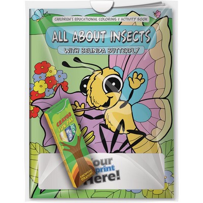Combo Pack - "All About Insects with Belinda Butterfly" Coloring Book & 4-Pack of Crayon - Poly Bag