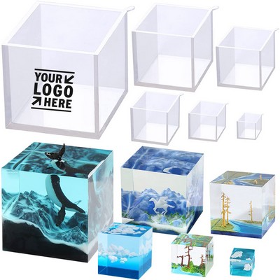 6 pcs Cube Resin Molds, 3.5", 2.5", 2", 1.5", 1", 0.5" Clear Silicone Cube Molds