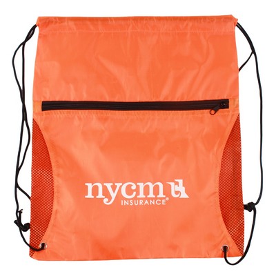 Orange Mesh Drawstring Backpack