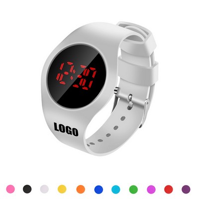 Round Sports Watch with Red Digital Dial and Detachable Band