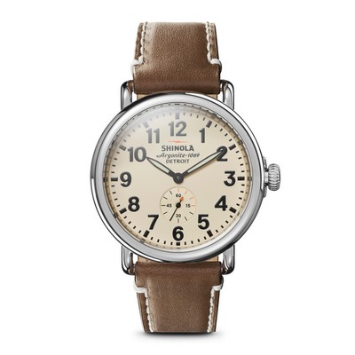 Shinola Mens' Runwell Dark Nut Brown Leather Strap Watch Cream Dial