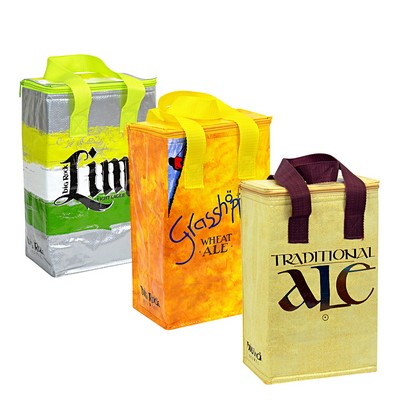 Custom Full-Color 145g Laminated Woven Insulated Cooler Bag w/3-Side Zipper Closure (9"x11"x6")