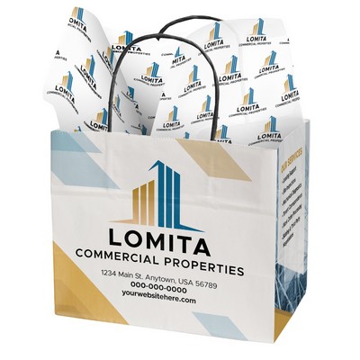 7.25" White Black Handle Shopper with Tissue Paper Bundle