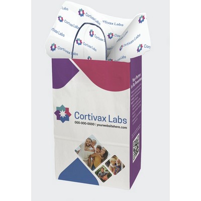 13.375" White Blue Handle Shopper with Tissue Paper Bundle