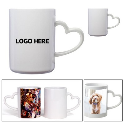 11oz Sublimation ceramic mugs with heart handle.
